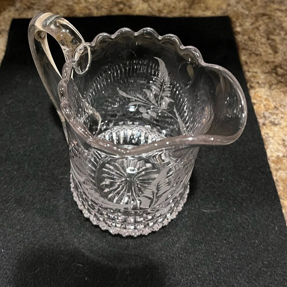 Vintage EAPG DAKOTA 5” Creamer Pitcher with Etched Fern Leaf & Starburst Bottom